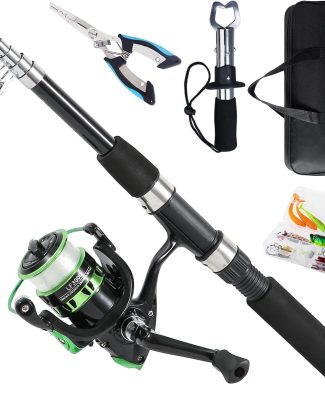 Fishing Rod, 6.9ft Telescopic Fishing Rod and Reel Combo with Fishing Pliers and Lip Gripper Fishing Equipment, 5.2:1 Pre-Loaded Spinning Reel Combo Set Fishing Pole
