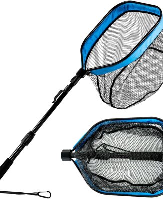 Floating Fishing Net for Steelhead, Salmon, Fly, Kayak, Bass,Trout Fishing, Catfish, Rubber Fish Net for Easy Catch & Release,Fishing Gear with Telescoping Handle Easy Transportation & Storage