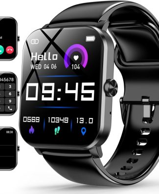 Smart Watch, 1.85" Smartwatch for Men Women (Answer/Make Call), Heart Rate, Sleep Monitor, Pedometer, 120+ Sport Modes Activity Tracker, IP68 Waterproof Fitness Watch for Android iOS (Black)